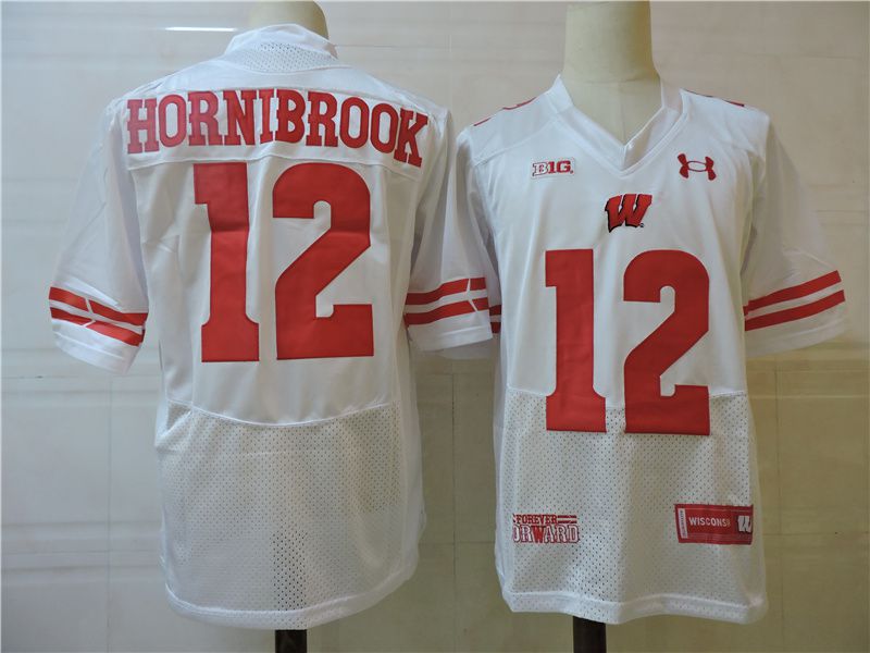 Men Wisconsin Badgers 12 Hornibrook White Elite 2025 NCAA Jersey